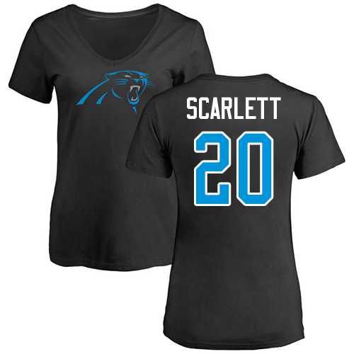 Carolina Panthers Black Women Jordan Scarlett Name and Number Logo Slim Fit NFL Football #20 T Shirt->carolina panthers->NFL Jersey